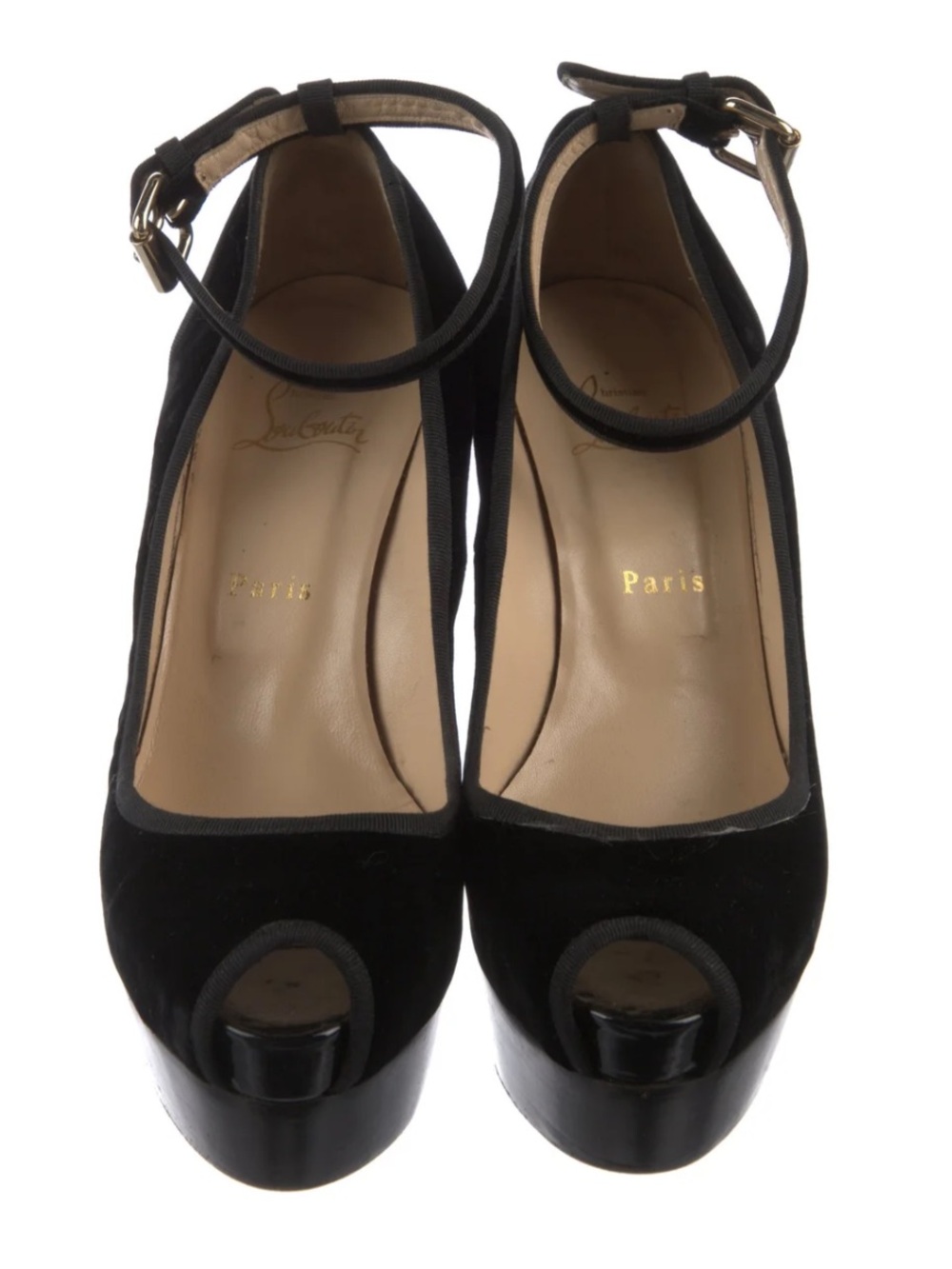 Christian Louboutin Black Suede Ankle-Strap Peep-Toe Platforms